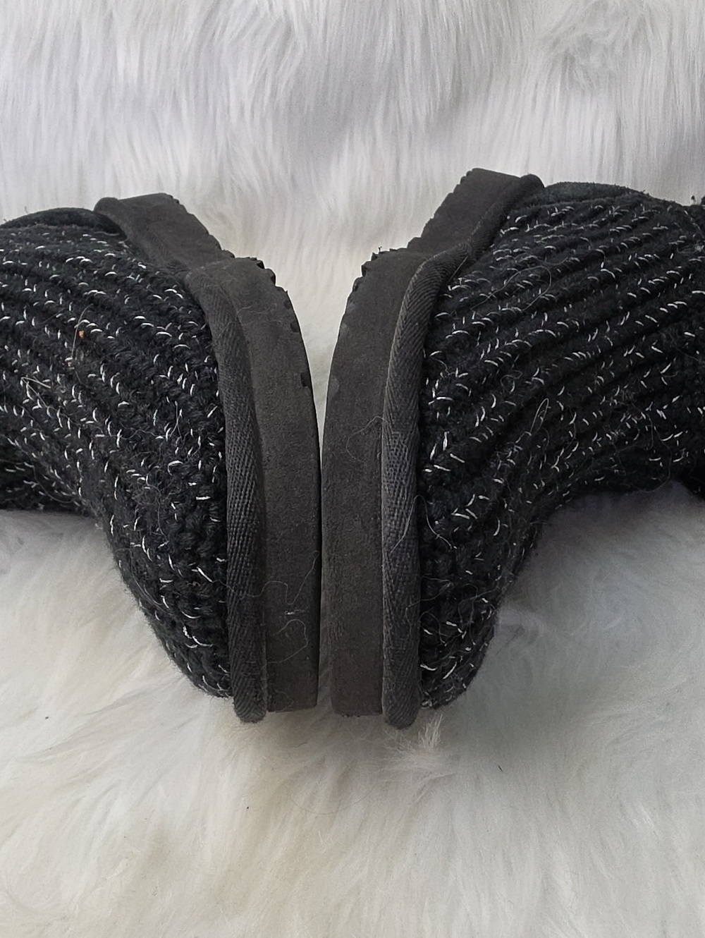 UGG Classic Cardi Black Knit Silver Metallic Tinsel Sweater Slouchy Tall Boots 8 - Picture 5 of 9